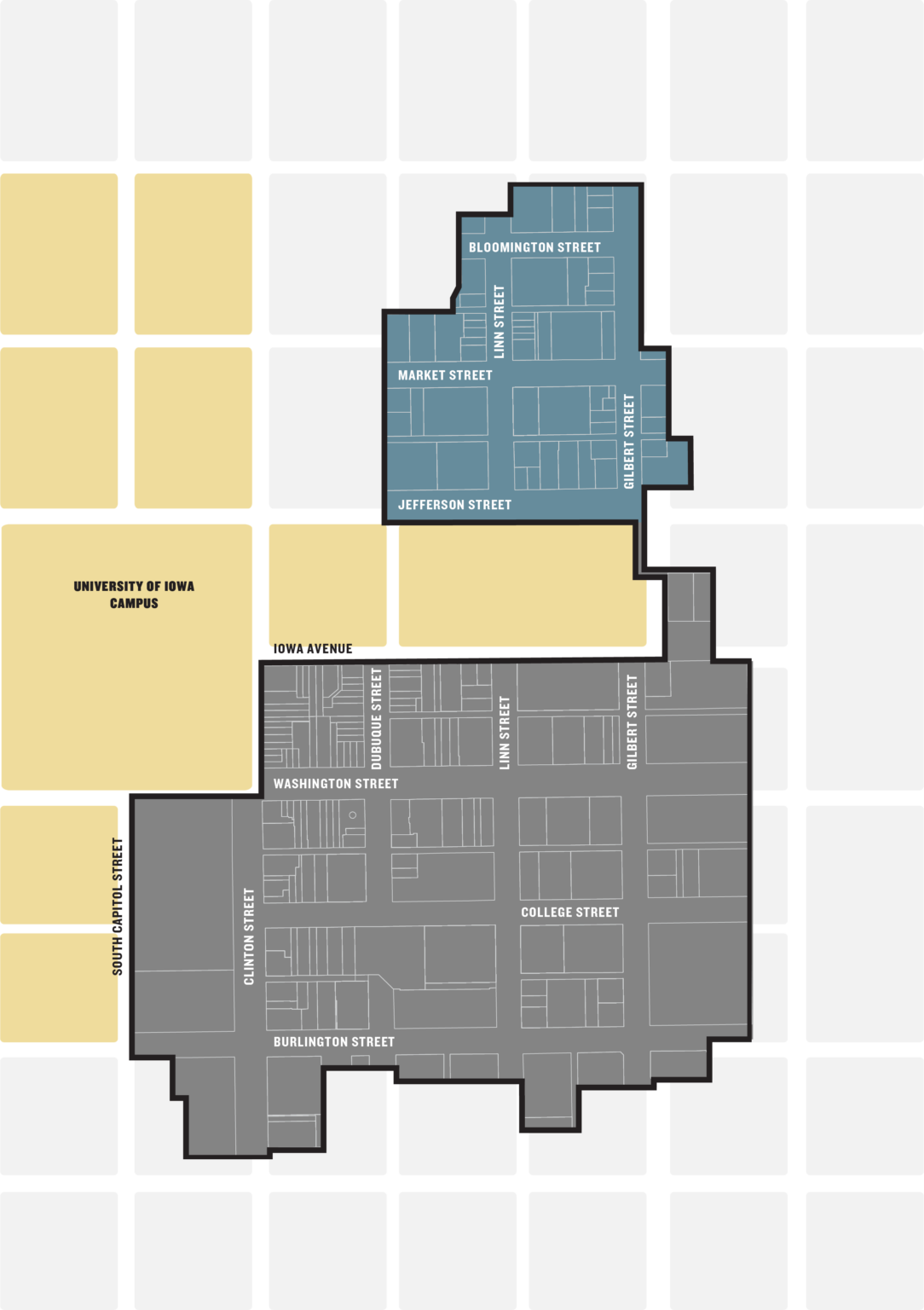 Map of Downtown Iowa City Businesses in the district.